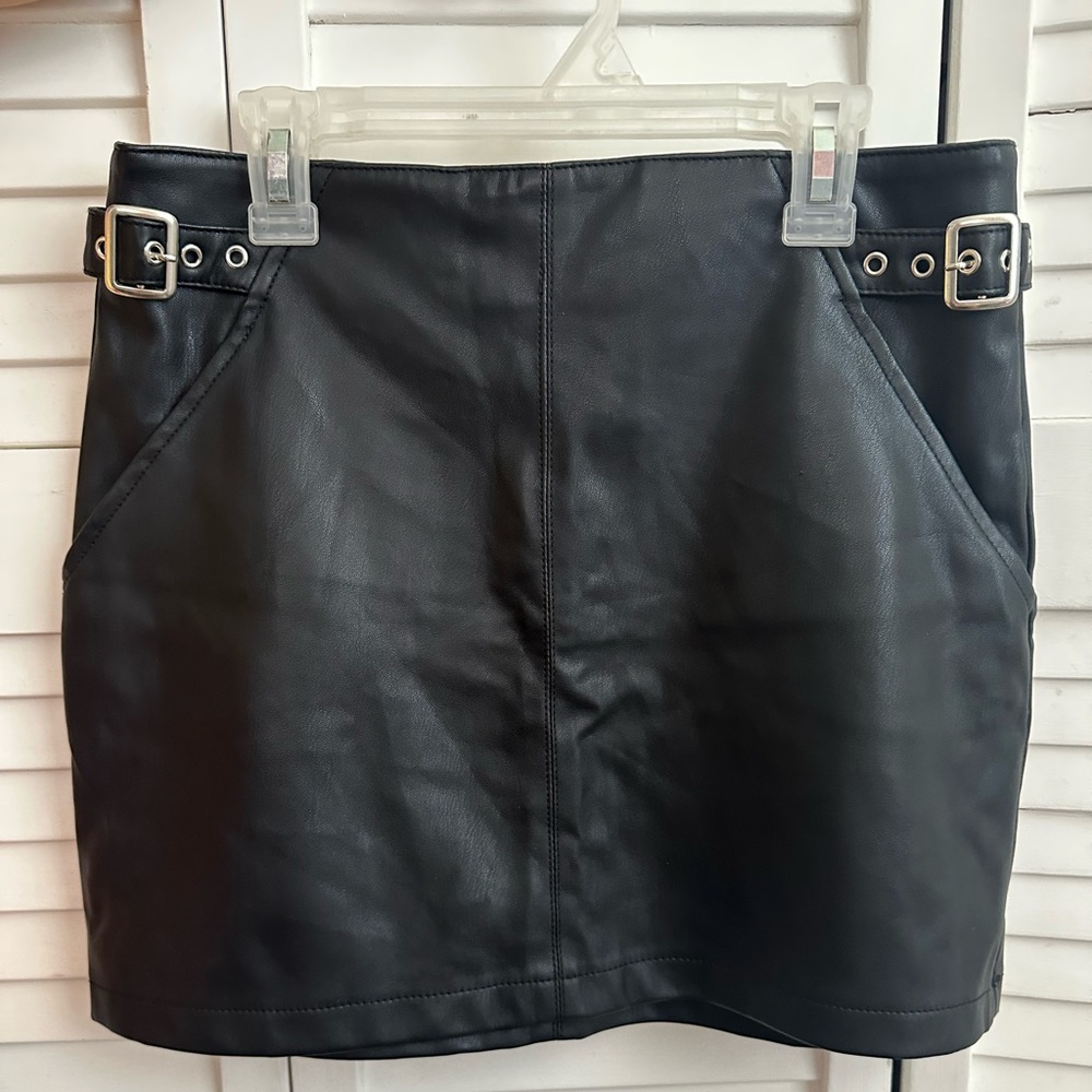 Faux Leather Skirt. Side belted Faux Leather. Size Small.
